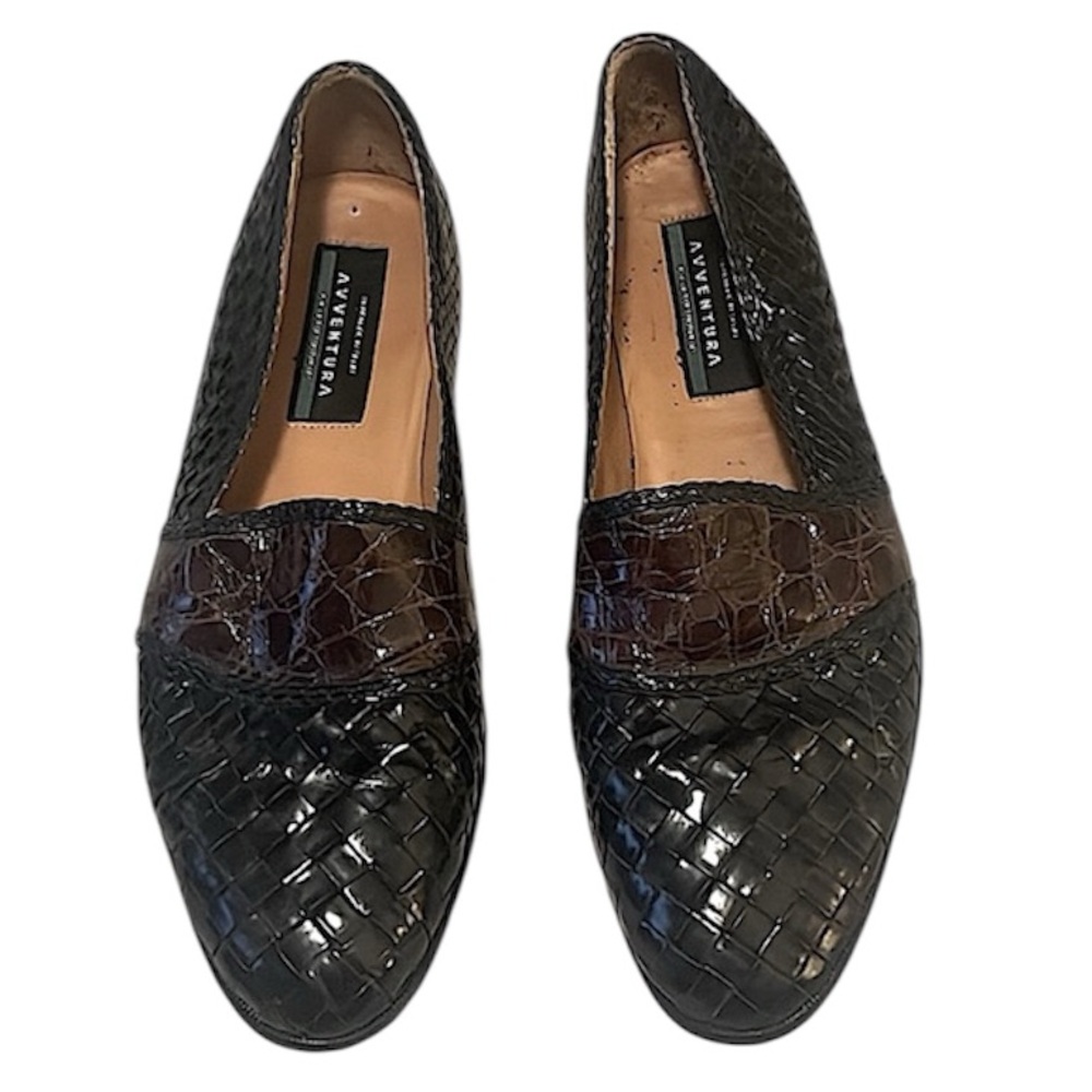 Aventura Men’s Black Brown Loafers  Embossed Woven Leather Handmade Spain Shoes